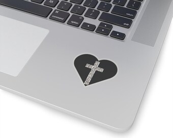 Cheetah Cross Heart Kiss-Cut Sticker