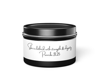 Tin Candle 'She Is Clothed With Dignity And Strength' Proverbs 31:25