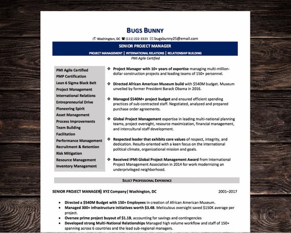 Senior Project Manager Resume Cv Template Microsoft Word Etsy