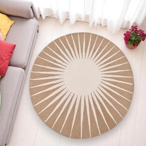 Sun Round Wool Rug 100% Woolen Area Rug For Hall Kitchen Living Room Bed Room  Kids Room Carpet,tan and white / Round Rug /Christmas
