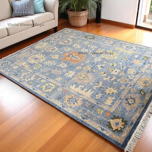 Blue Modern Oushak Hand Knotted Rug 4x6, 5x8, 6x9, 8x10, 9x12, 10x14 ft Handmade Rugs for Living Room - Antique Contemporary rug