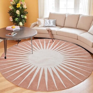 Sun Round Wool Rug 100% Woolen Area Rug For Hall Kitchen Living Room Bed Room  Kids Room Carpet, Dusty Rose / Round Rug /Christmas