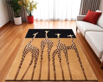 Modern Safari Decor Rug – Abstract Giraffe Pattern Handmade Area Rug, kids rug