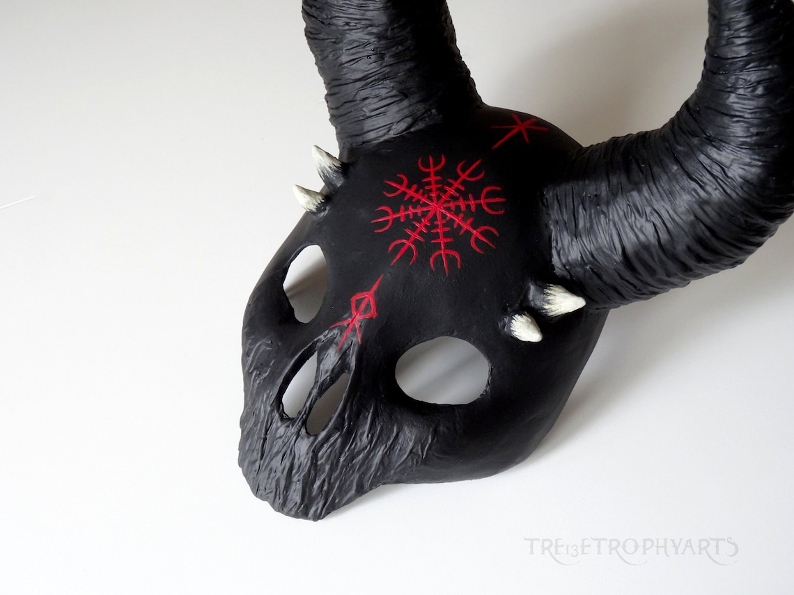Black Pagan Creature Skull Mask Helm of Awe Aegishjalmur Etsy