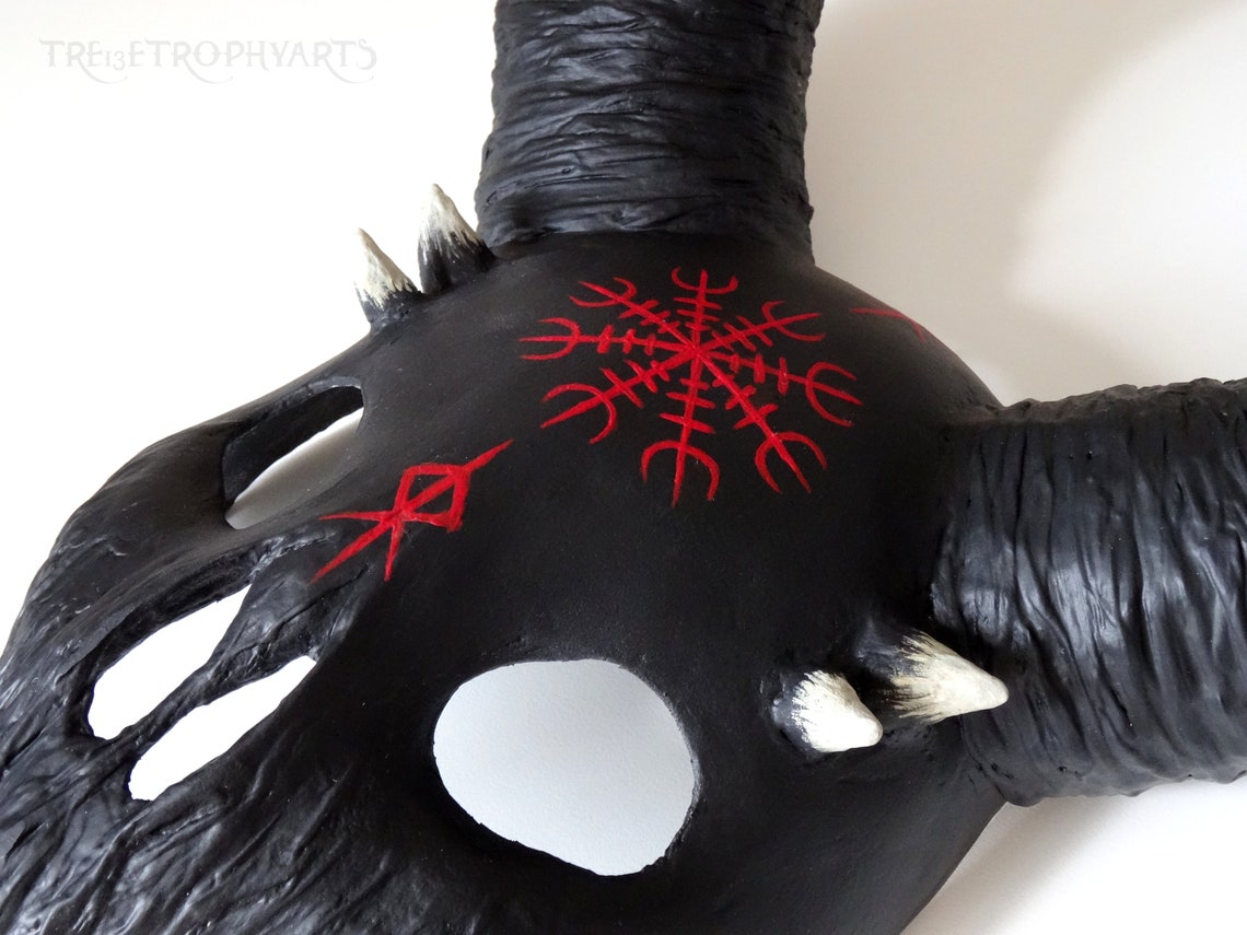 Black Pagan Creature Skull Mask Helm of Awe Aegishjalmur Etsy