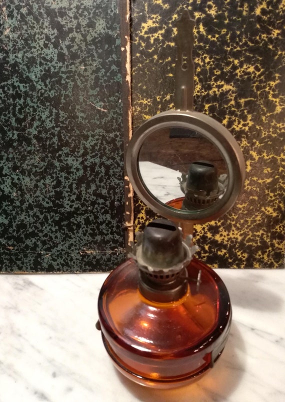 Oil Lamp With Mirror Vintage Brown Glass Oil Lamp With Mirror Vintage Brown