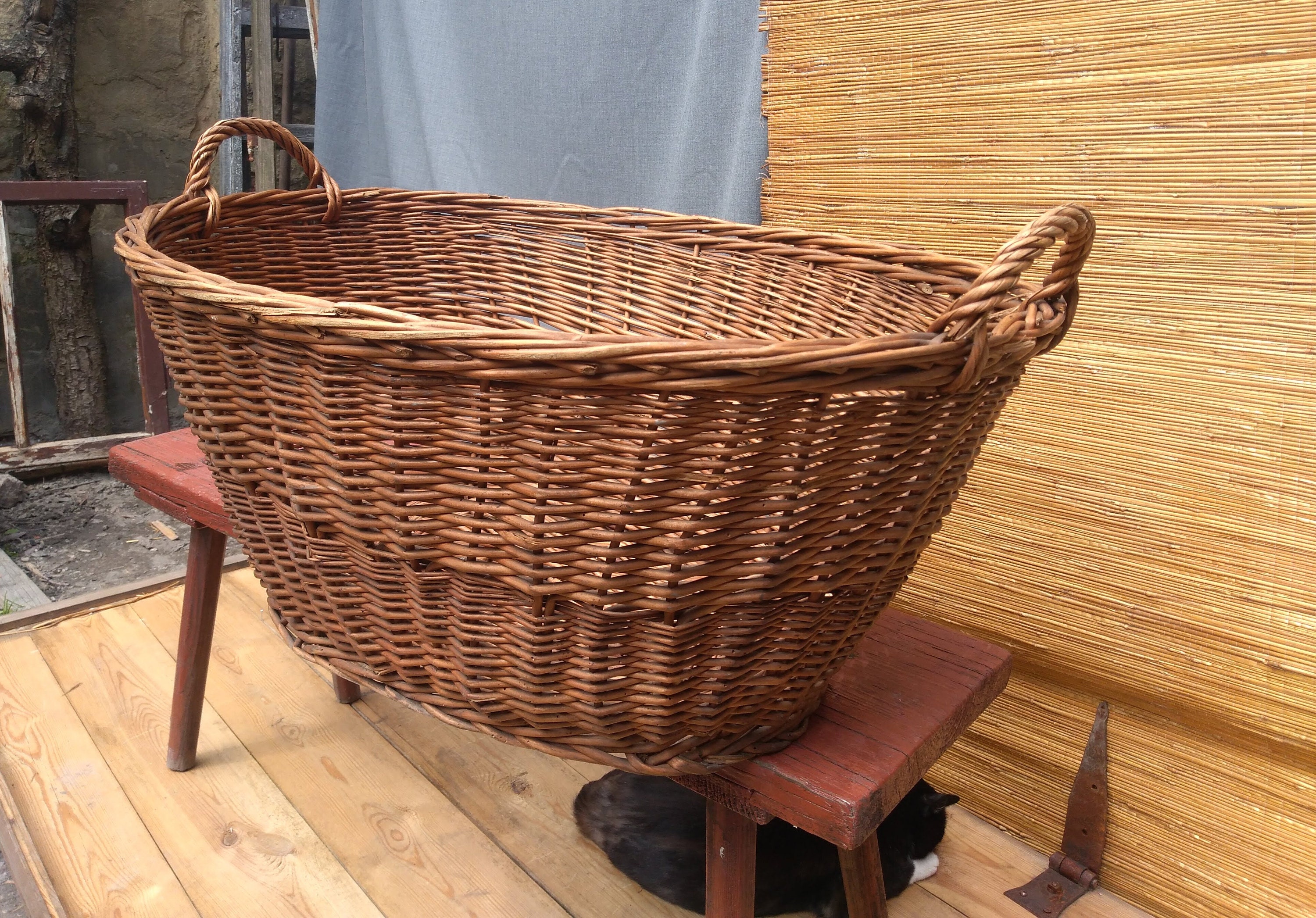 Vintage large wicker laundry basket woven oval basket with Etsy