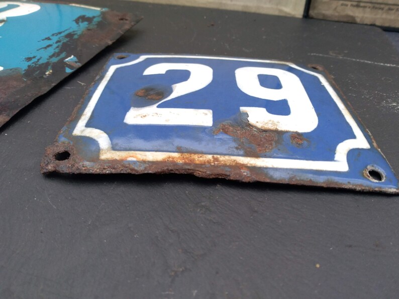Old enameled house number door sign 13 door sign 29 | Etsy