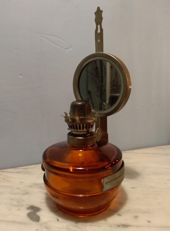 Oil Lamp With Mirror Vintage Brown Glass Oil Lamp With Mirror Vintage Brown