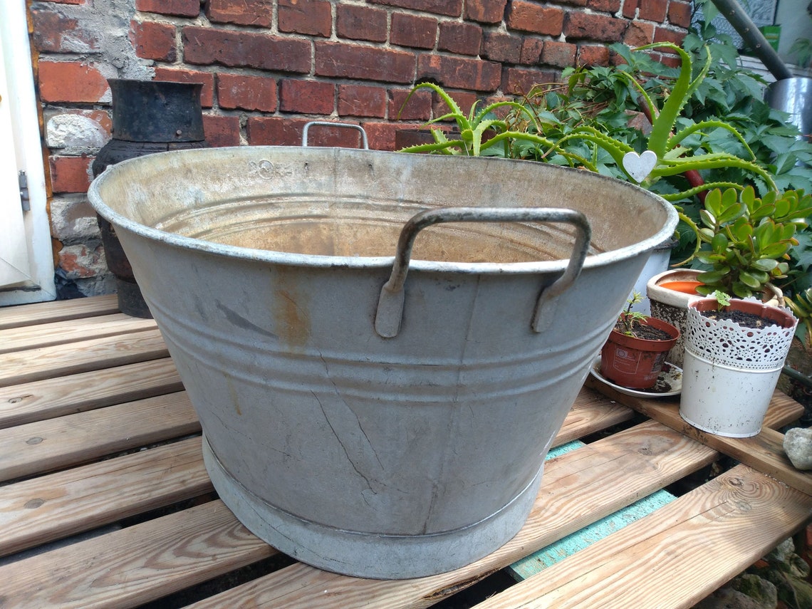 Large galvanized tub farmhouse XXL planter 28/21 / h12 inch Etsy