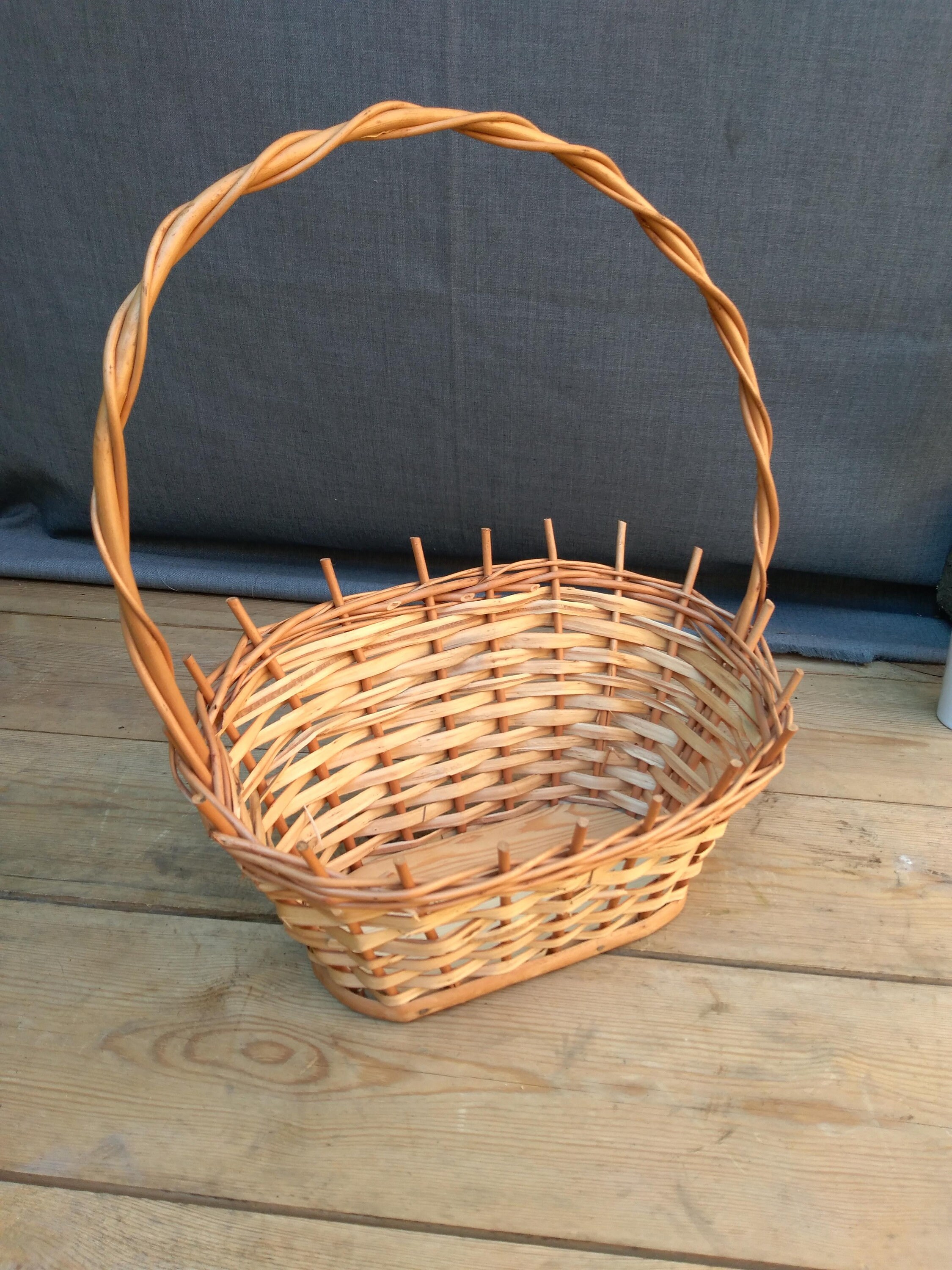 Vintage Wicker Basket With Wooden Bottom and Handle Etsy UK