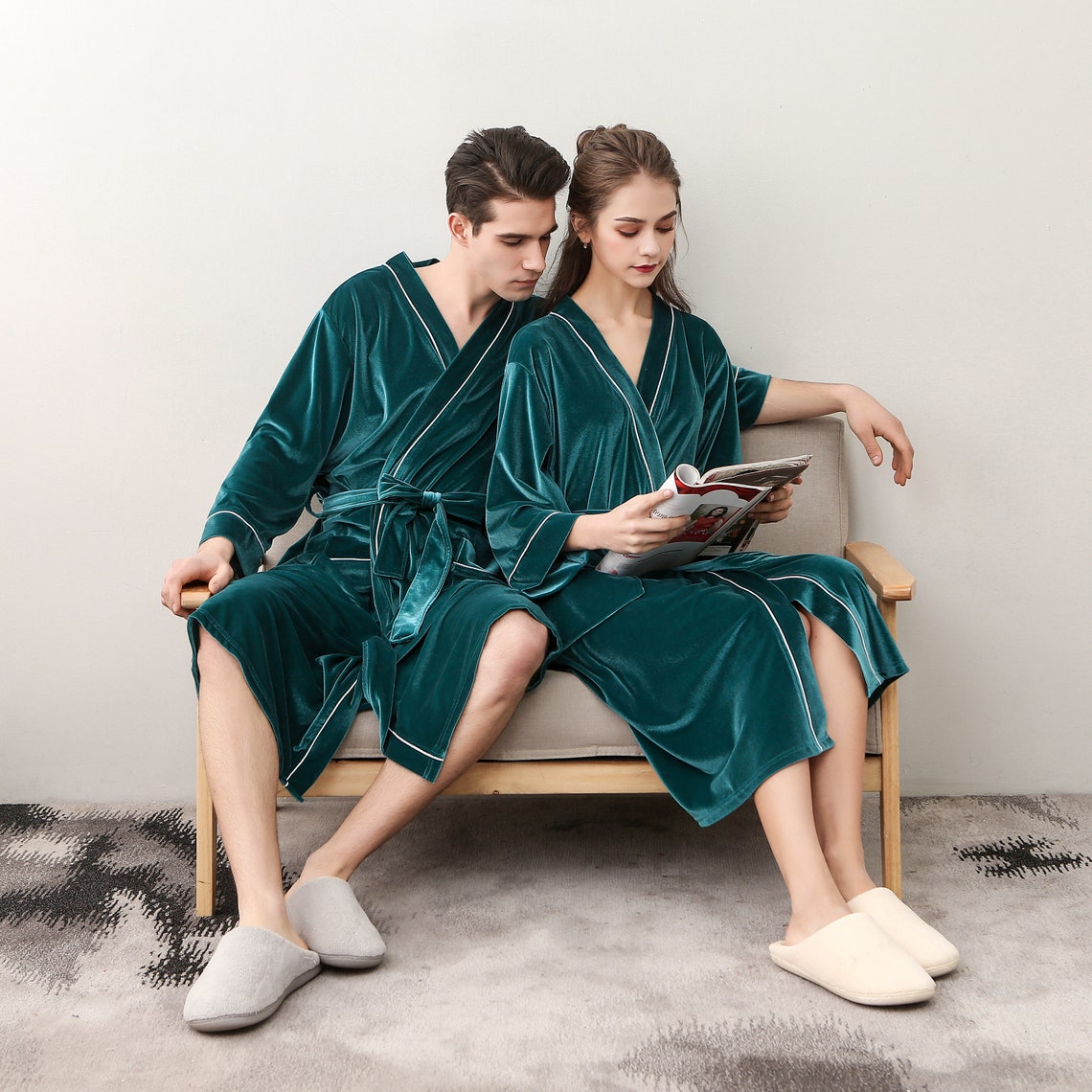 Couple Long Bathrobes Velvet Robe Long Velvet Robe Couple Etsy