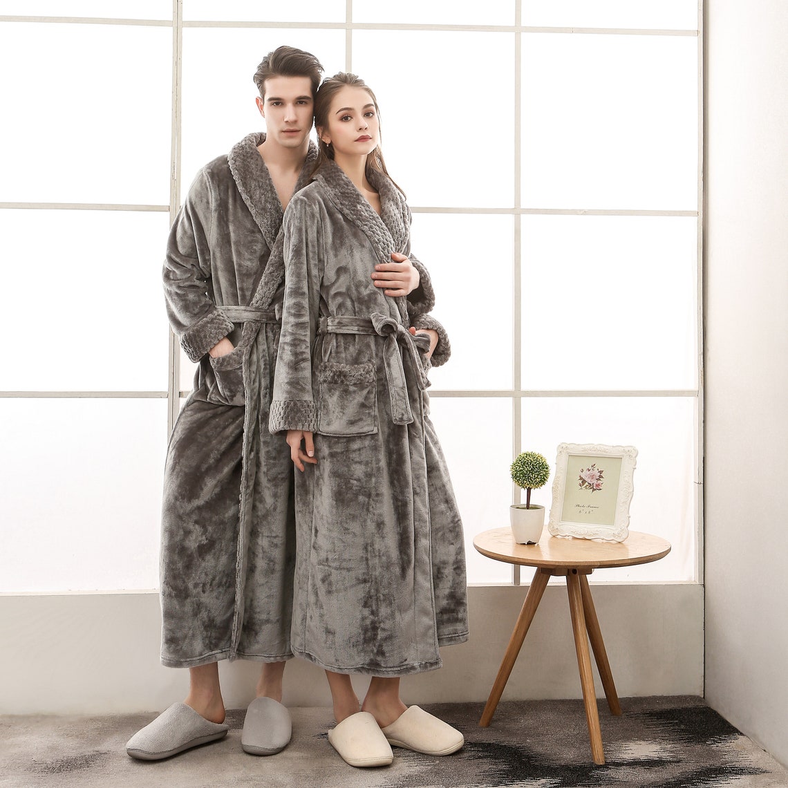 Couple Long Bathrobes Fashion Nightgown Men's Coral Fleece Etsy