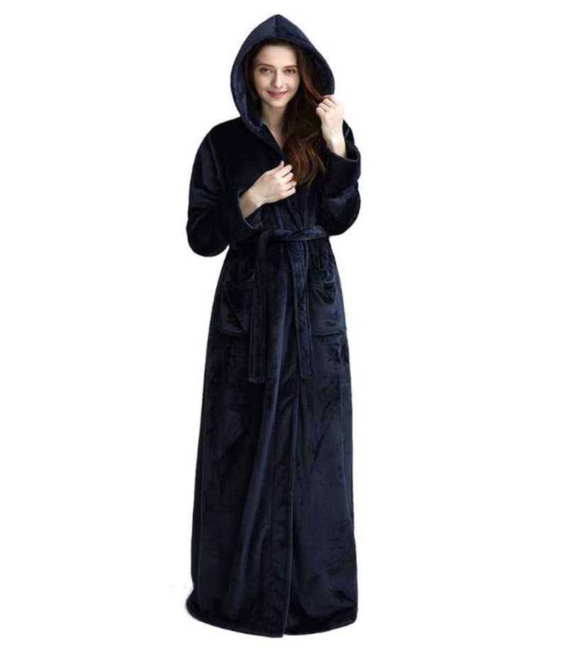 Womens Long Hooded Bathrobe Fleece Full Length Bathrobe with Etsy