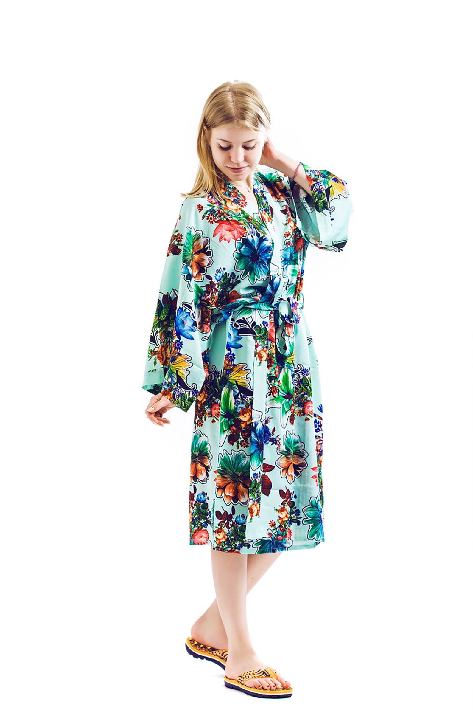 green floral robe