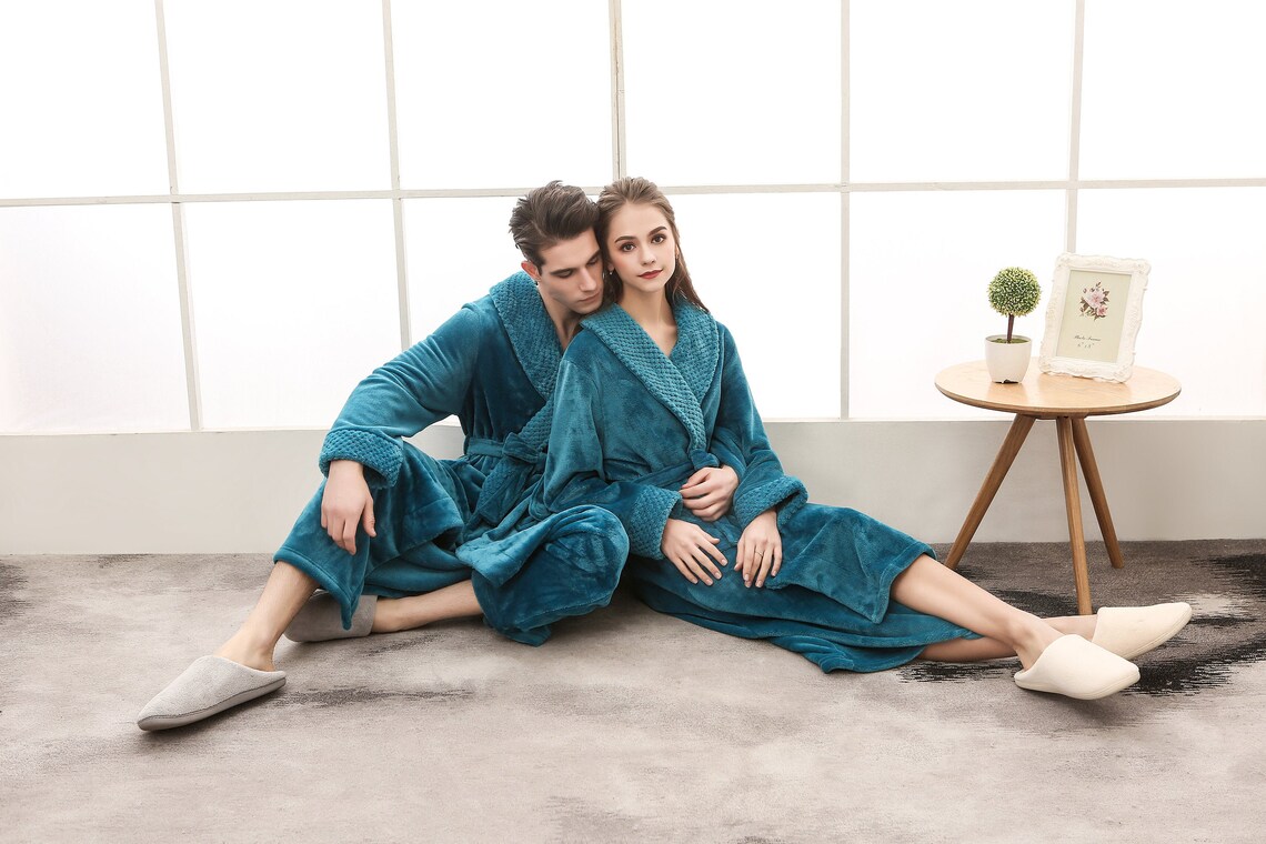 Couple Long Bathrobes Fashion Nightgown Men's Coral Fleece Etsy