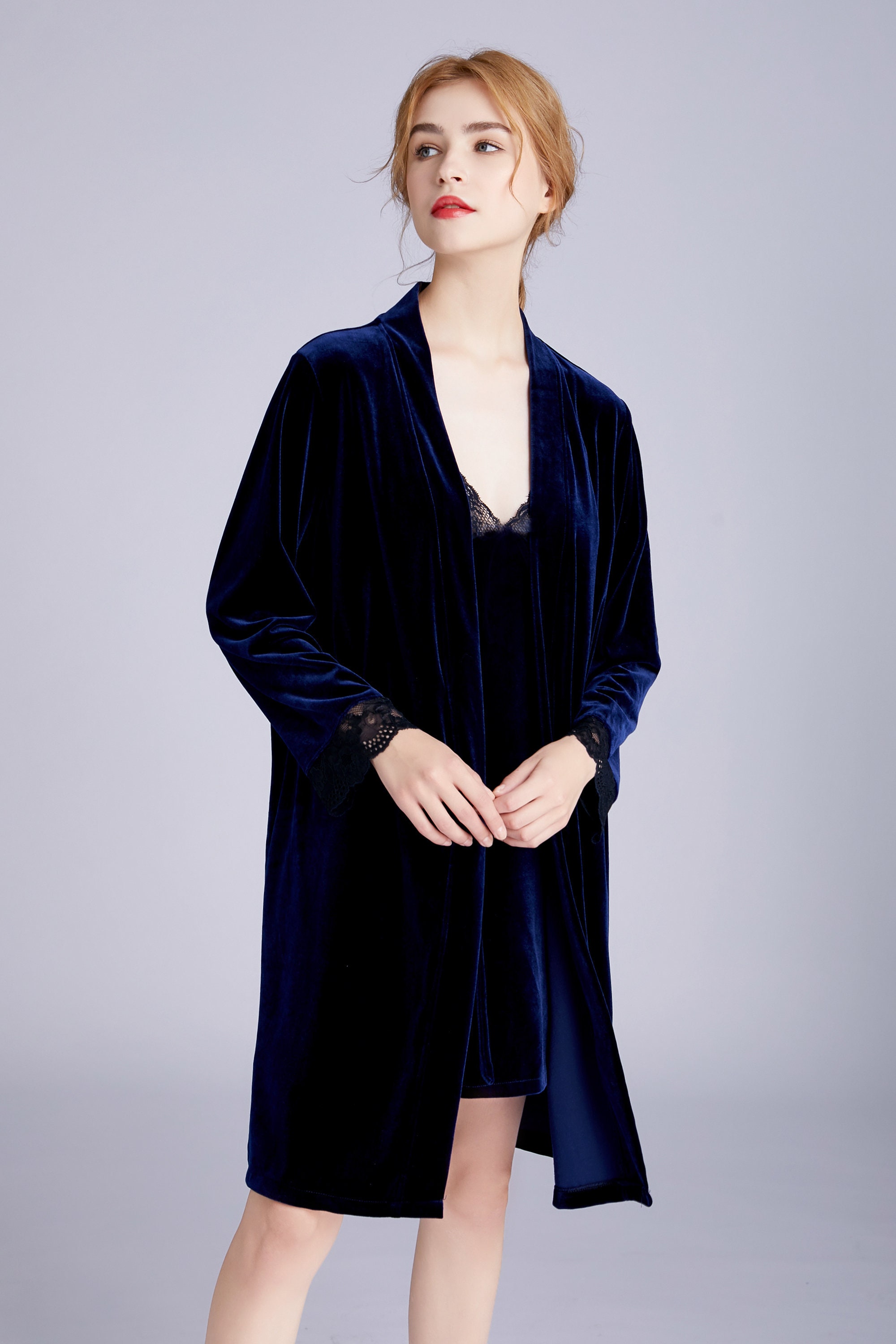 Women Long Velvet Robe Lace Cuffs Long Velvet Sleeves No Etsy