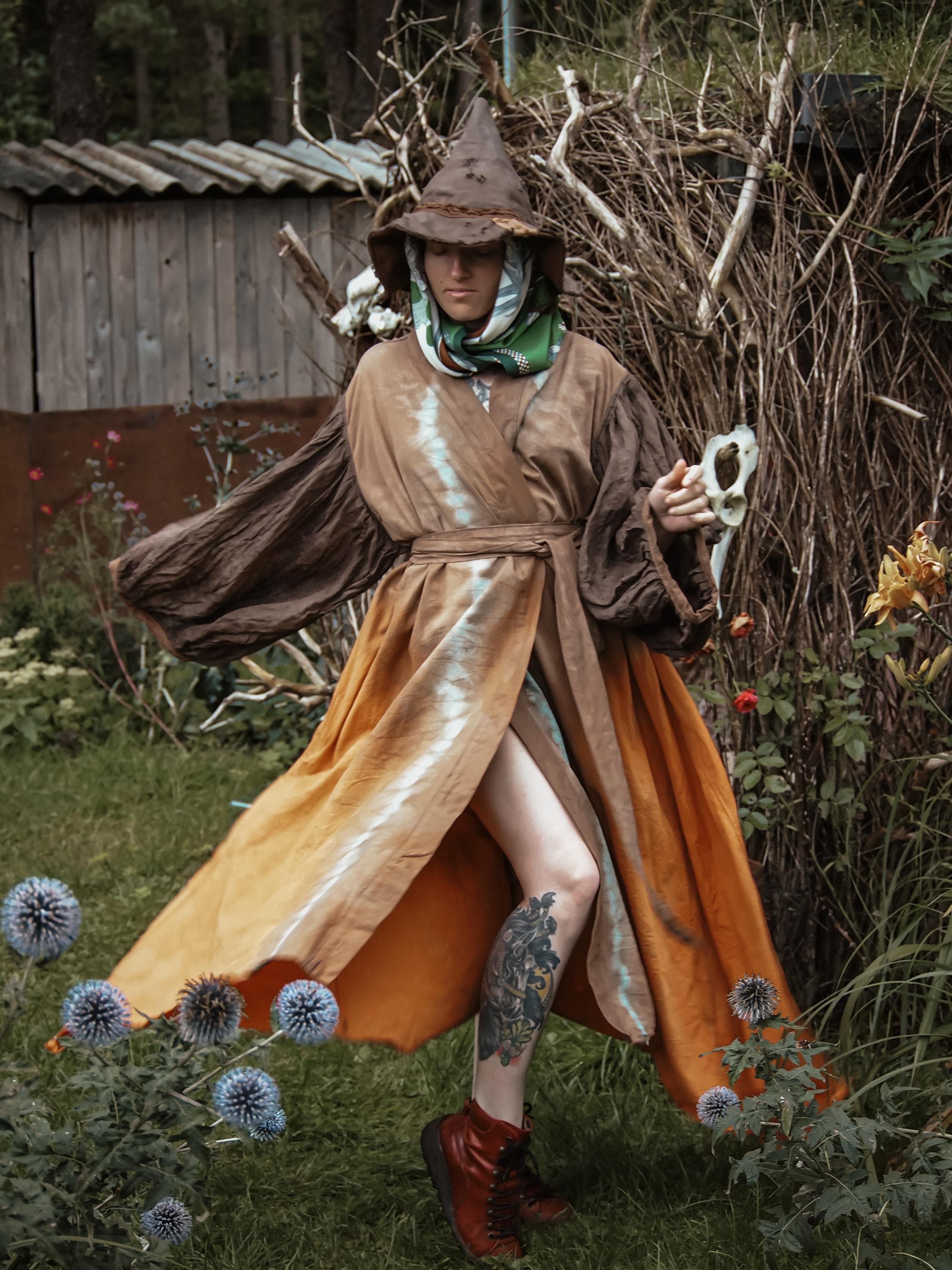 Gatherer Gown Dress, Fantasy Dress, Long Witchy Dress, LARP Costume Dress, Forest Witch Style, Cottagecore Dress, Rustic and Distressed