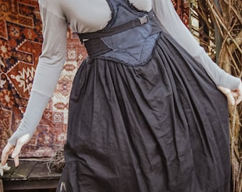 APRON dress, witchy fashion clothing, rustic style dress, larp costume accessories, cottagecore dress, unique clothing, distressed costume