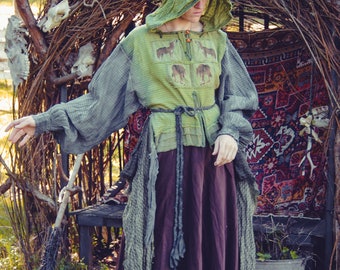 Túnica WOLF'S BRIDE, top de moda de bruja oscura, top de traje de bruja del bosque, larp de fantasía, moda festiva, ropa desgastada rústica oscura, pagana
