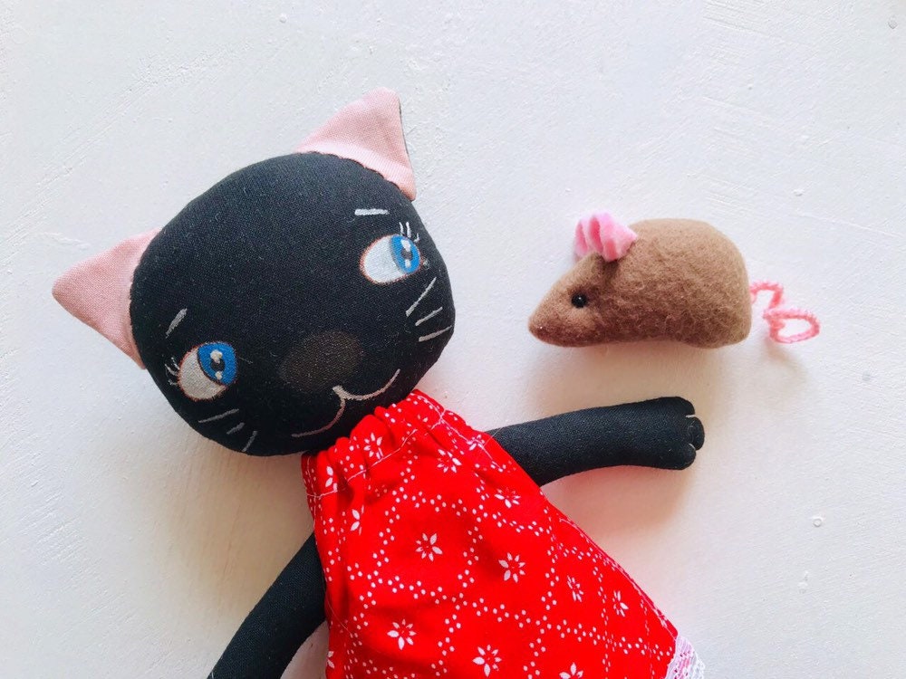 Black Cat Doll with Clothes Cat Plush Dress Up Toy Textile Etsy