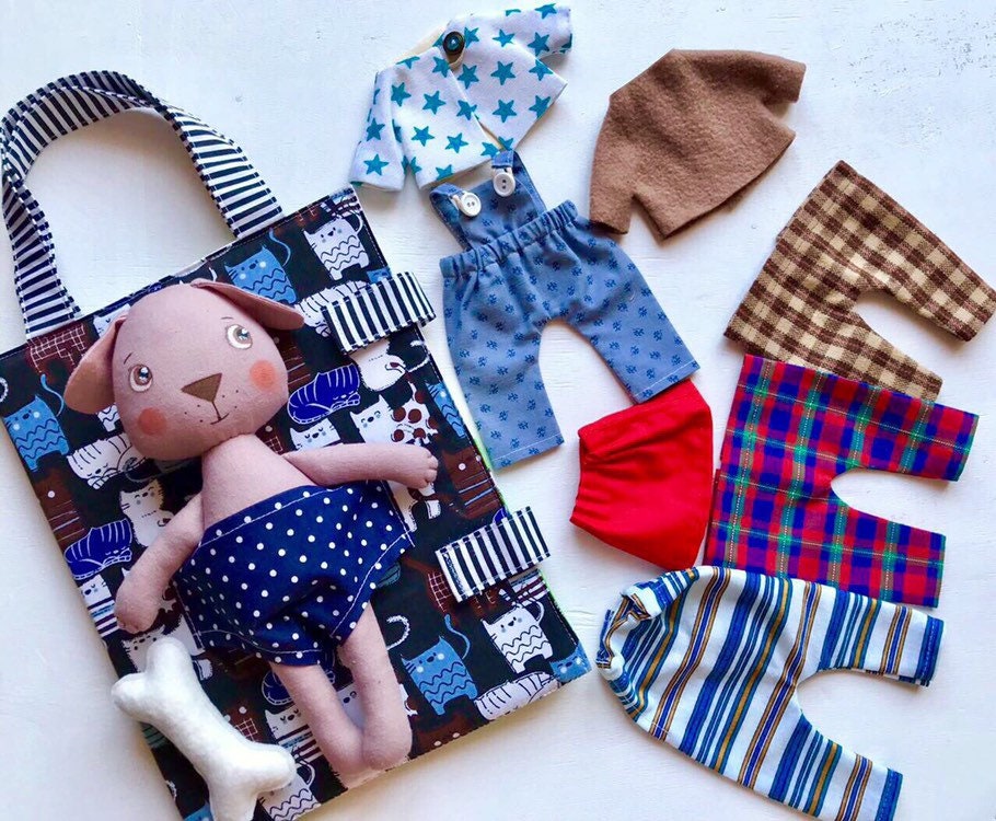 Stuffed Dog Fabric Toy with Set of Clothes Dog Stuffed Etsy