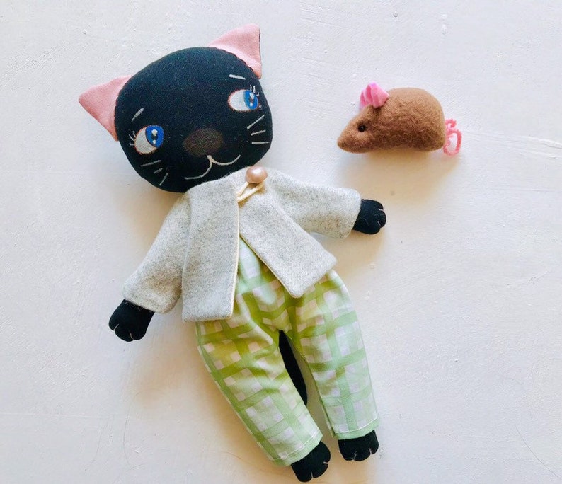 Black Cat Doll with Clothes Cat Plush Dress Up Toy Textile Etsy