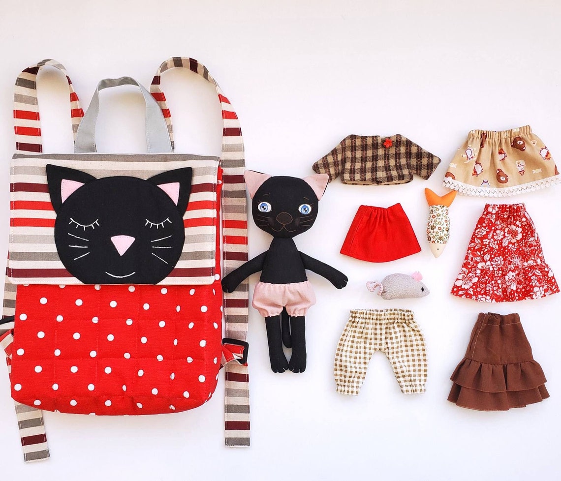 Handmade Backpack and Black Cat Doll Fabric Toy Handmade Etsy