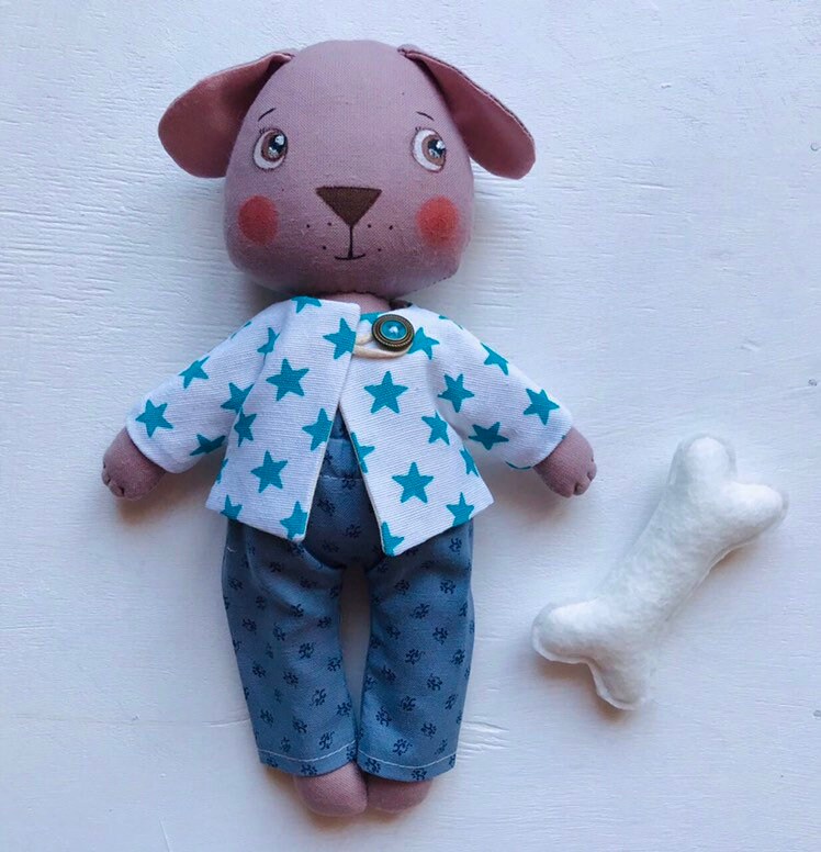 Stuffed Dog Fabric Toy with Set of Clothes Dog Stuffed Etsy