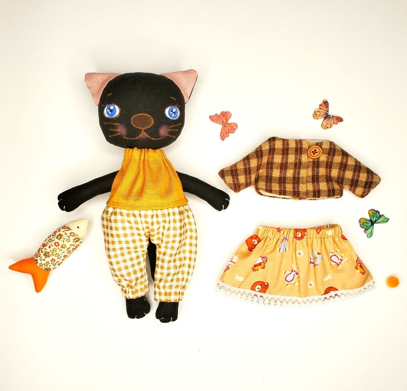 Black Cat Doll with Clothes Cat Plush Dress Up Toy Textile Etsy