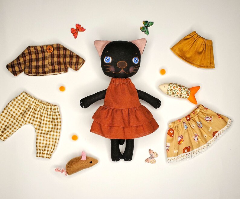 Black Cat Doll with Clothes Cat Plush Dress Up Toy Textile Etsy