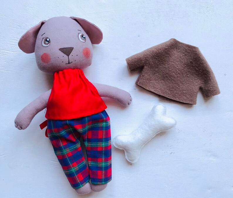 Stuffed Dog Fabric Toy with Set of Clothes Dog Stuffed Etsy