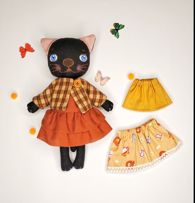 Black Cat Doll with Clothes Cat Plush Dress Up Toy Textile Etsy