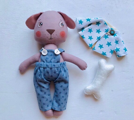 Stuffed Dog Fabric Toy with Set of Clothes Dog Stuffed Etsy