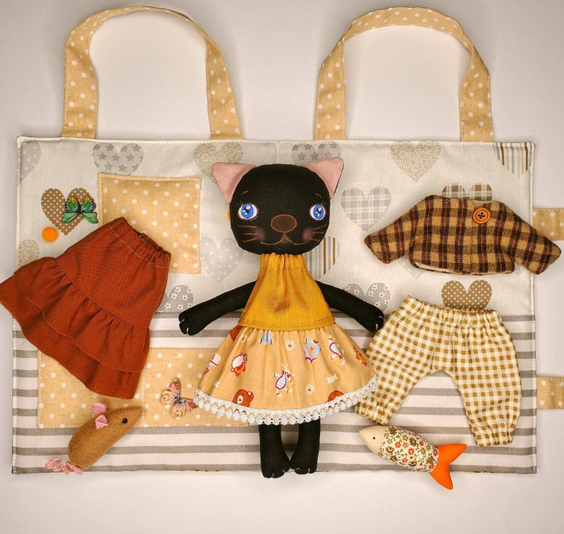 Black Cat Doll with Clothes Cat Plush Dress Up Toy Textile Etsy