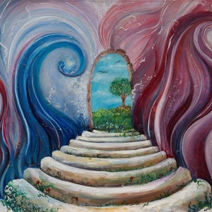 Gateway-Fine-Art-Print-Painting de Eledina Palasoglou - Paisaje impresionista - Arte espiritual - Paleta de colores vibrantes - Arte surrealista