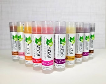 Shea Butter Lip Balms, 10 Pack Bundle, Flavored Lip Balms, Unscented Chapsticks, Lip Balm Gift, Party Favors by Amiyah Natural Products