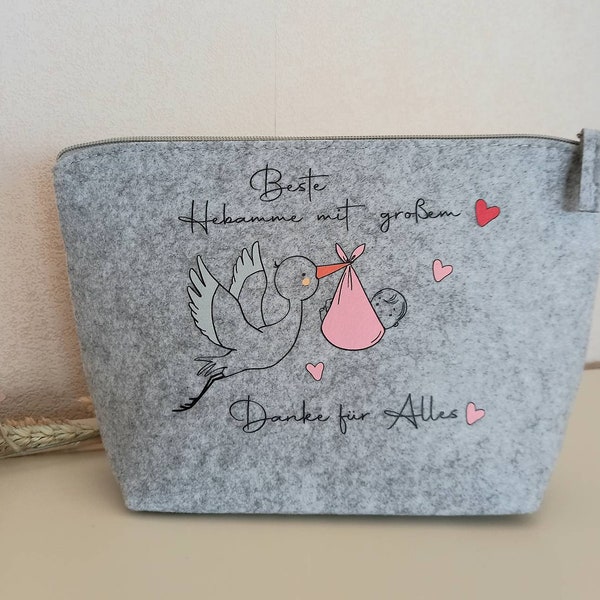 Geschenk für Hebamme, süße Filztasche, Kosmetiktasche, Krimskram Tasche