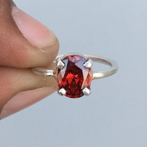 Natural Red Garnet Ring, 925 Sterling Silver Ring, Red Garnet Ring, Oval Cut Natural Red Garnet Ring, January Birthstone, Silver Ring