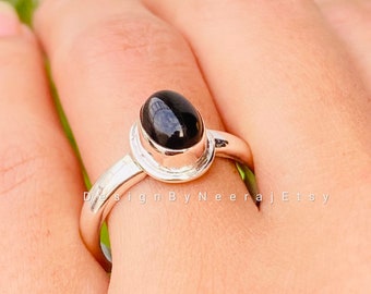 Natural Black Onyx Ring, Black Onyx Silver Ring, Black Onyx 925 Sterling Silver Ring, Black Onyx Statement Ring,Boho Silver Ring, Black Ring