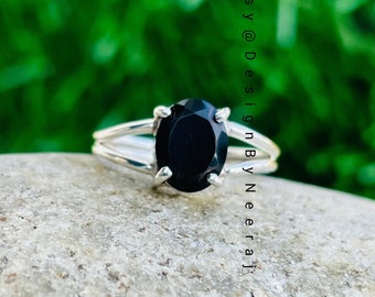 Anillo de ónix negro · Anillo ovalado · Anillo de piedras preciosas · Anillo de cóctel con punta · Anillo negro · Anillo de plata de ley · Anillo llamativo de ónix negro