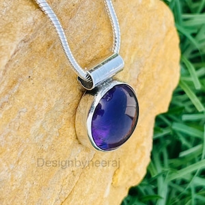 Natural Amethyst Pendant, 925 Sterling Silver Pendant, Gift Pendant, Birthday Gemstone, Purple Amethyst Pendant, Round Pendant Gift For Her