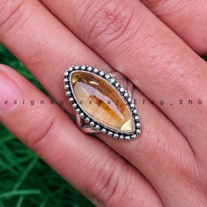 Natural Citrine Ring, 925 Sterling Silver Ring, Handmade Citrine Ring, Marquies Shape Ring, Yellow Natural Citrine Ring, Gift Ring for Her