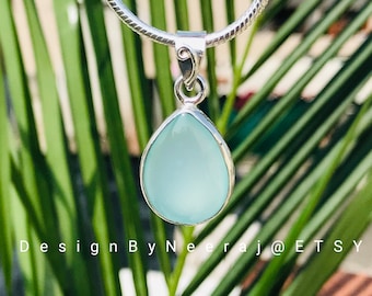 Aqua Chalcedony Pendant , 925 Silver Pendant , Handmade Pendant, Gemstone Pendant , Women Pendant , Neck Tear Drop Pendant For Women