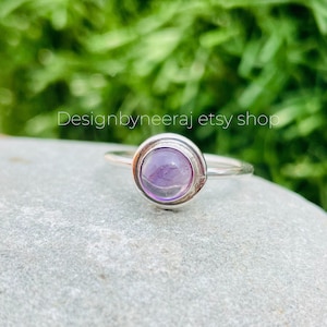 Natural Purple Amethyst Dainty Ring, Nickel Free 925 Sterling Silver Ring, Birthday Gift Her, February Birthstone, Purple Ring,Gift For Her