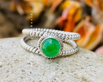 Natural Green Jade Ring, Twisted Ring, Jade Ring, 925 Sterling Silver Ring, Green Jade Ring, Meditation Ring, Gift for Her, Green Ring