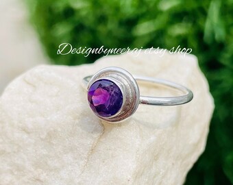 Natural Amethyst Ring, 925 Sterling Silver Ring, Amethyst Cabochon Ring, Amethyst Jewelry, Handmade Ring, February Birthstone Jewelry