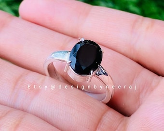 Black Onyx Ring, 925 Sterling Silver Ring, Oval Ring, Gemstone Ring, Black Ring, Prong Cocktail Ring, Gift For Her, Birthstone Jewelry Ring