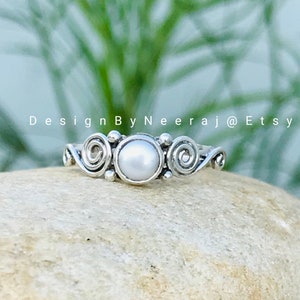 Natural Tiny Pearl Dainty Ring - 925 Sterling Silver Ring - Handmade Ring - June Birthstone Ring - Fresh Water Pearl Ring - Gift For Her
