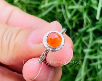 Natural Carnelian Ring, 925 Sterling Silver Ring, Orange Carnelian, Handmade Jewellery, Birthstone Jeweller, Carnelian Ring, Orange Ring